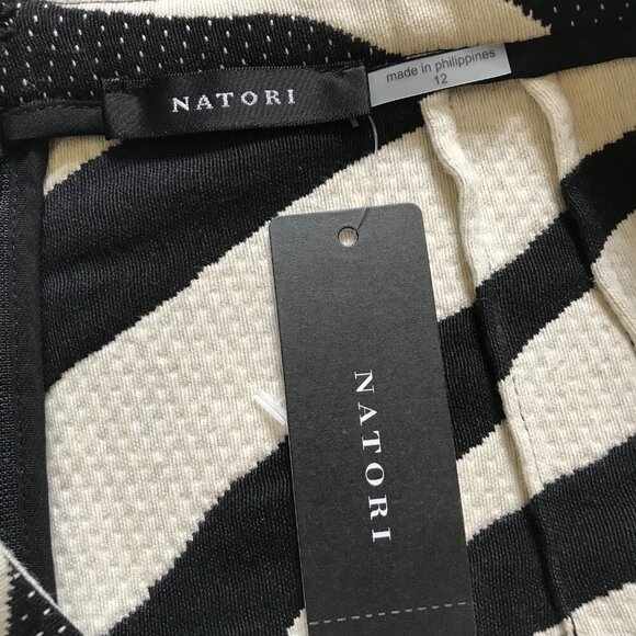NWT Natori Leo Jacquard Pencil Skirt Womens 12 Cream Black Stripe Straight NEW - Picture 5 of 14